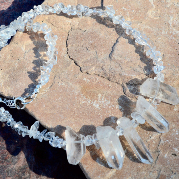 Conceptual Subculture Jewelry - Quartz Crystal Fringe Necklace Handmade Gemstone
